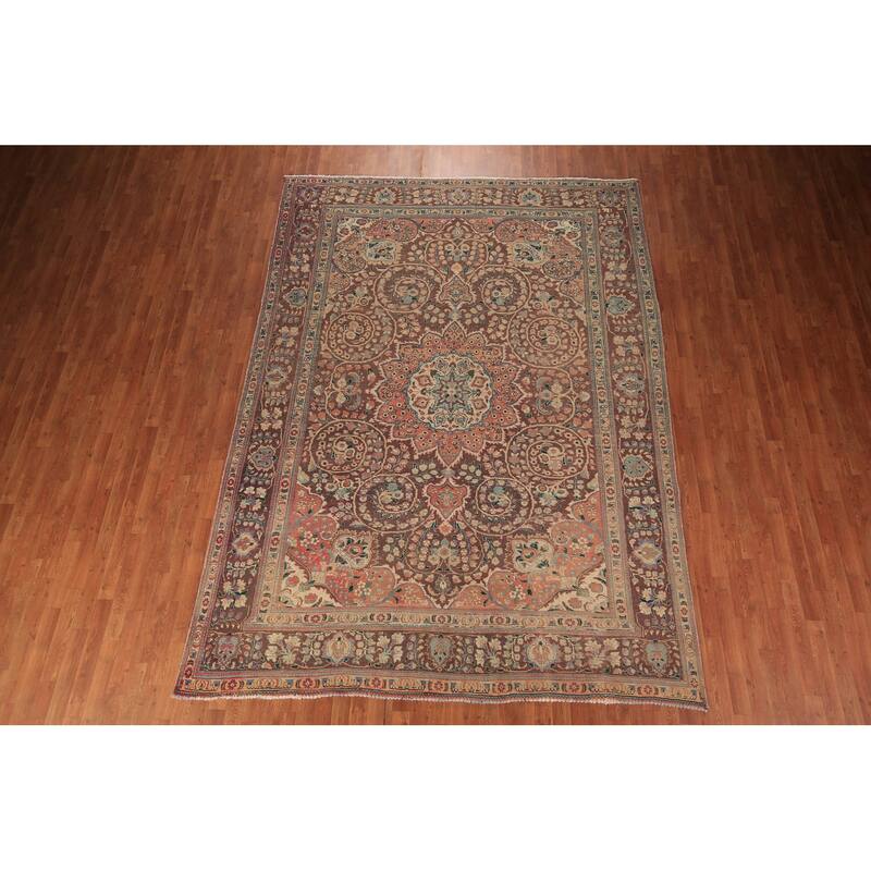Tabriz Persian Vintage Area Rug Handmade Bedroom Brown Wool Carpet - 8'3" x 11'5"