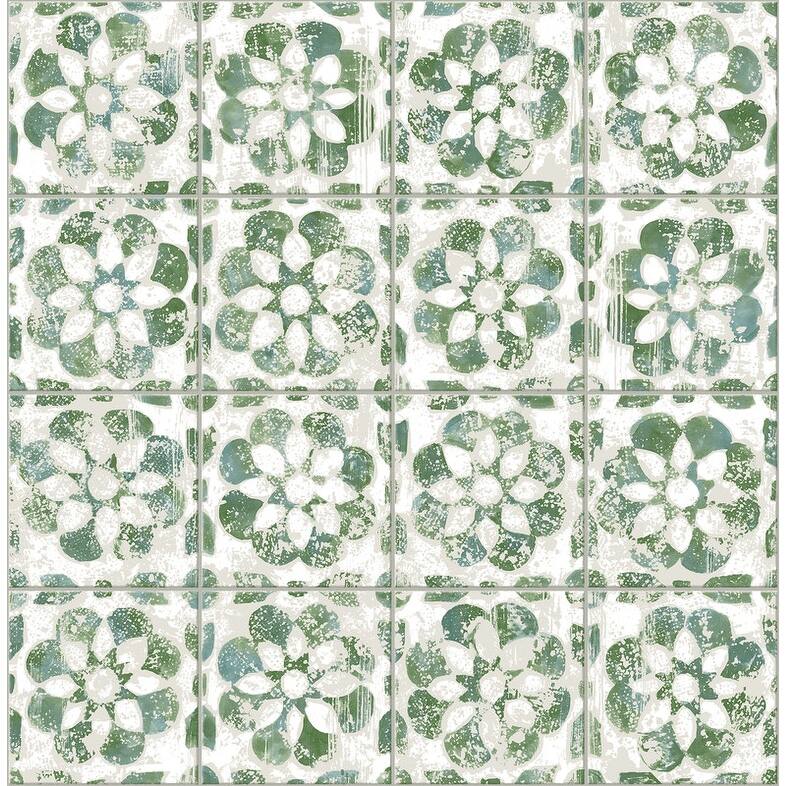 Advantage Izeda Green Floral Tile Wallpaper - Green