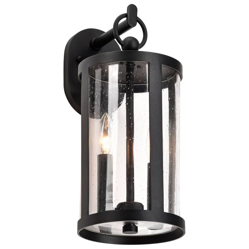 Broadstone 2 Light Large Wall Lantern Matte Black with Clear Seeded Glass