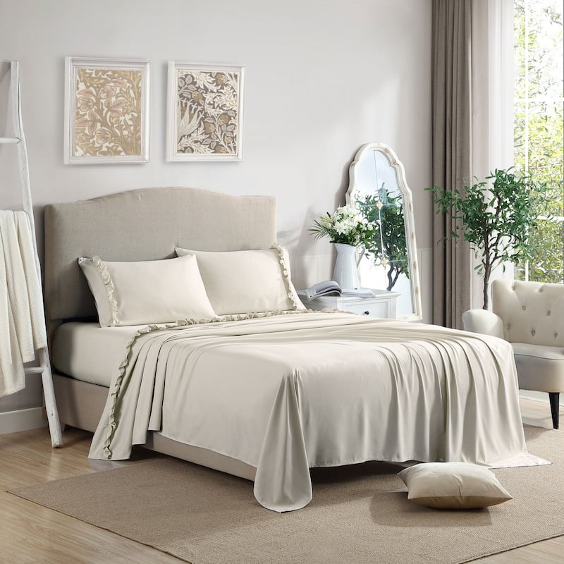 Home Essential Luxurious Silky Ruffle Hem Microfiber Bedding Sheet Set
