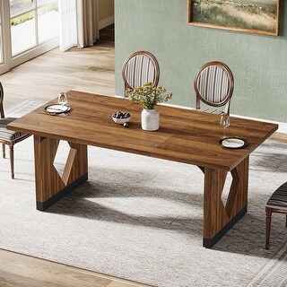 63 Inches Rectangle Dining Table for Home, Rustic Brown - Bed Bath ...
