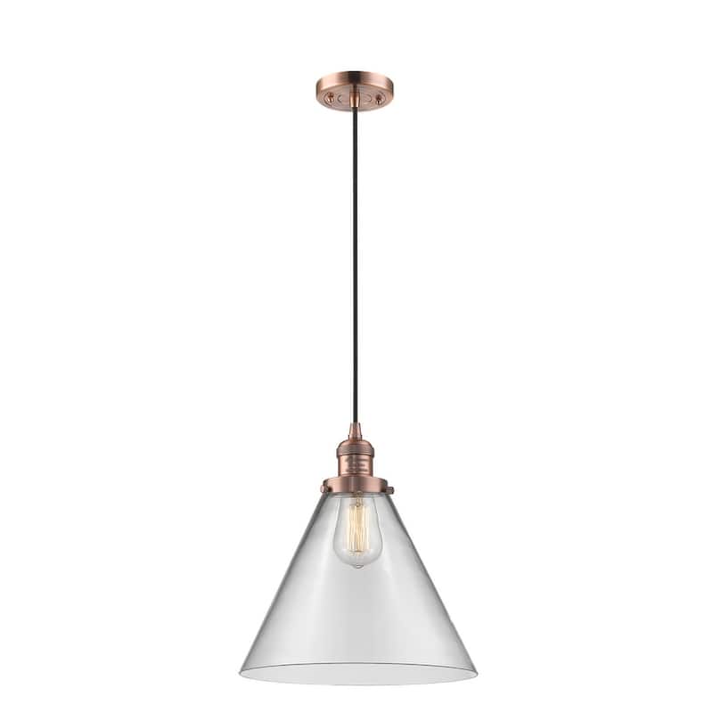 Innovations Lighting X-Large Cone Single Light 12" Wide Pendant - Antique Copper / Clear