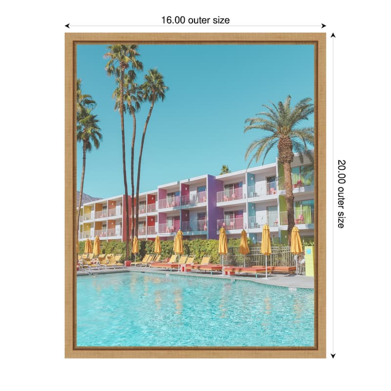 Saguaro Hotel Poolside by Tom Windeknecht Framed Canvas Wall Art Print - Sylvie Natural - 16 x 20 in