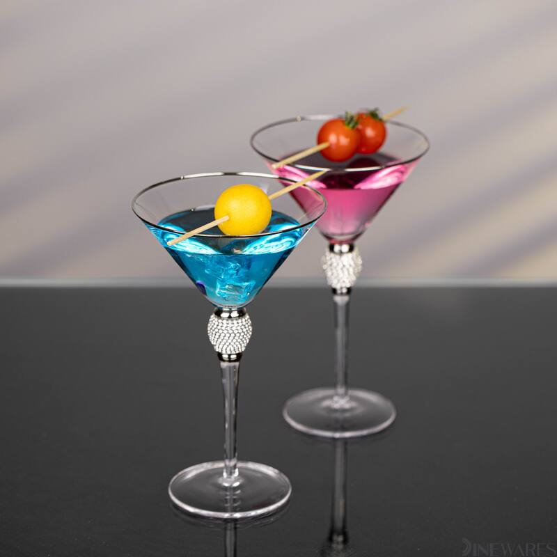 Premium Clear Stem Crystal Martini Glasses with Rim and Diamond-like Rhinestones, Elegant 10oz Glassware Set for Cosmopolitan