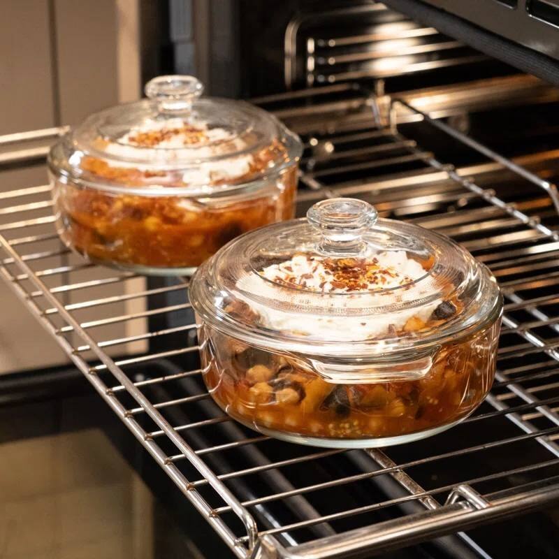 2-Piece 1-Quart Glass Casserole Dish Set with Lids Oven Safe Microwave Safe Bakeware