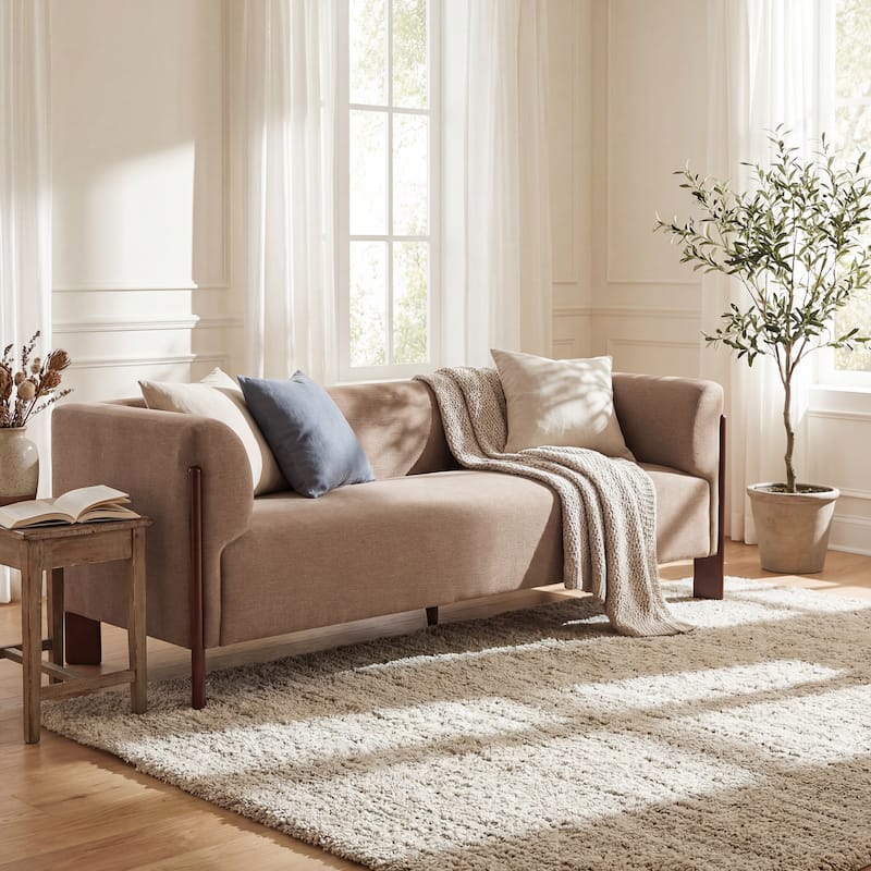 Christopher Knight Home Aurelian Birch Upholstered Tuxedo Sofa with Solid Wood Legs - Light Brown