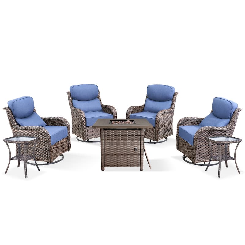 Pocassy 7 Pieces Outdoor 6" Swivel Chairs with Fire Pit Table