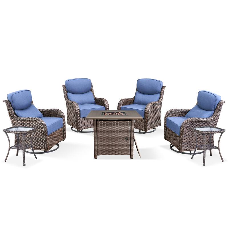 Pocassy Outdoor 6" Swivel Chairs with Fire Pit Table