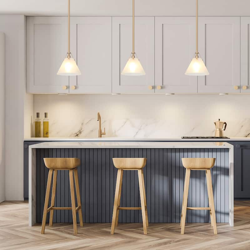 Modern Farmhouse Mini 1-light Kitchen Islands Pendant Light with Cone Frosted Glass Shade - D 7.9'' x H 70.9''
