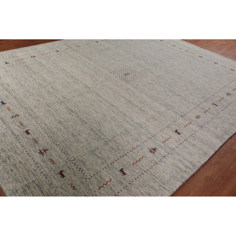 Gabbeh Oriental Area Rug Handmade Beige Wool Carpet - 9'0" x 11'7"