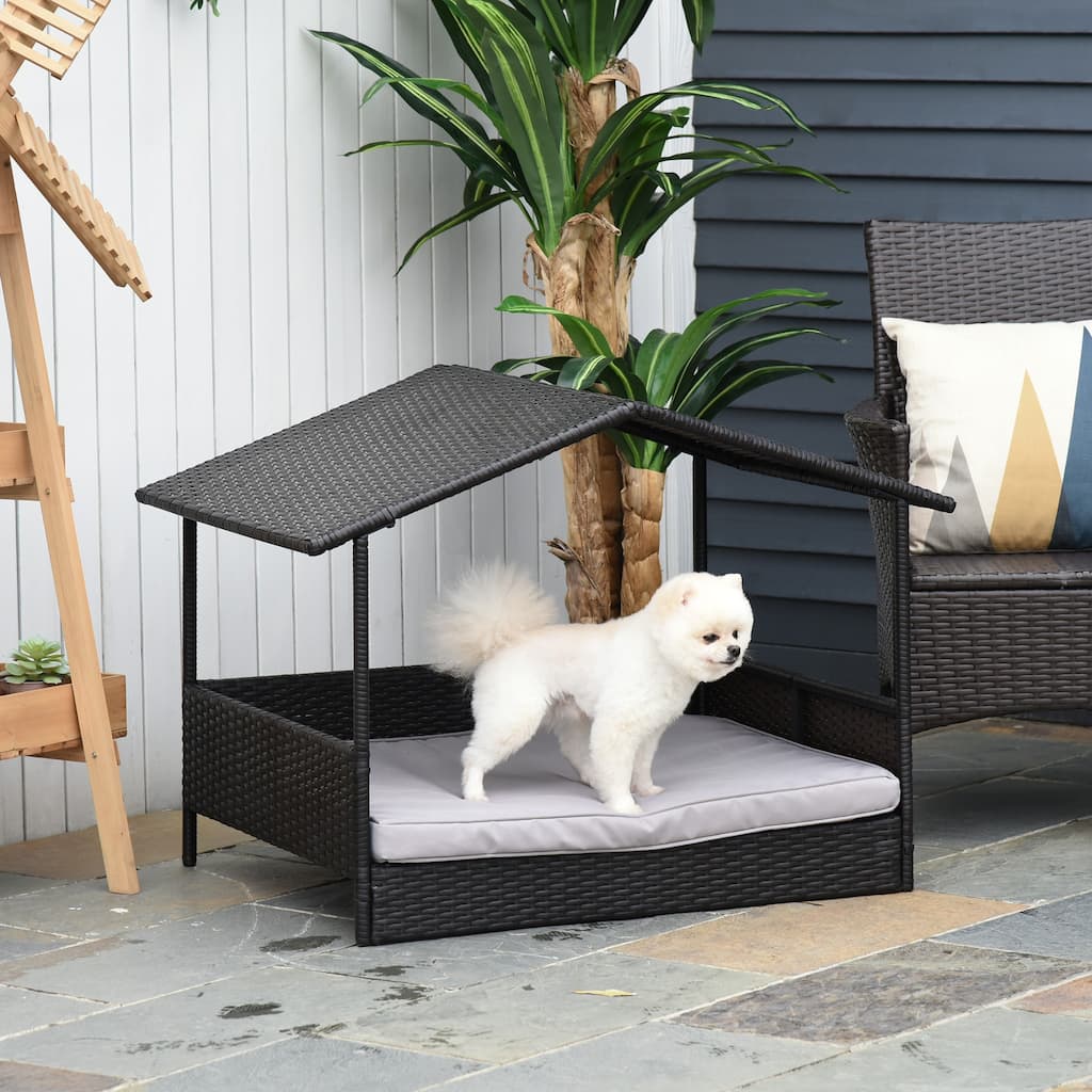 PawHut Wicker Dog House Raised Rattan Bed for Indoor/Outdoor