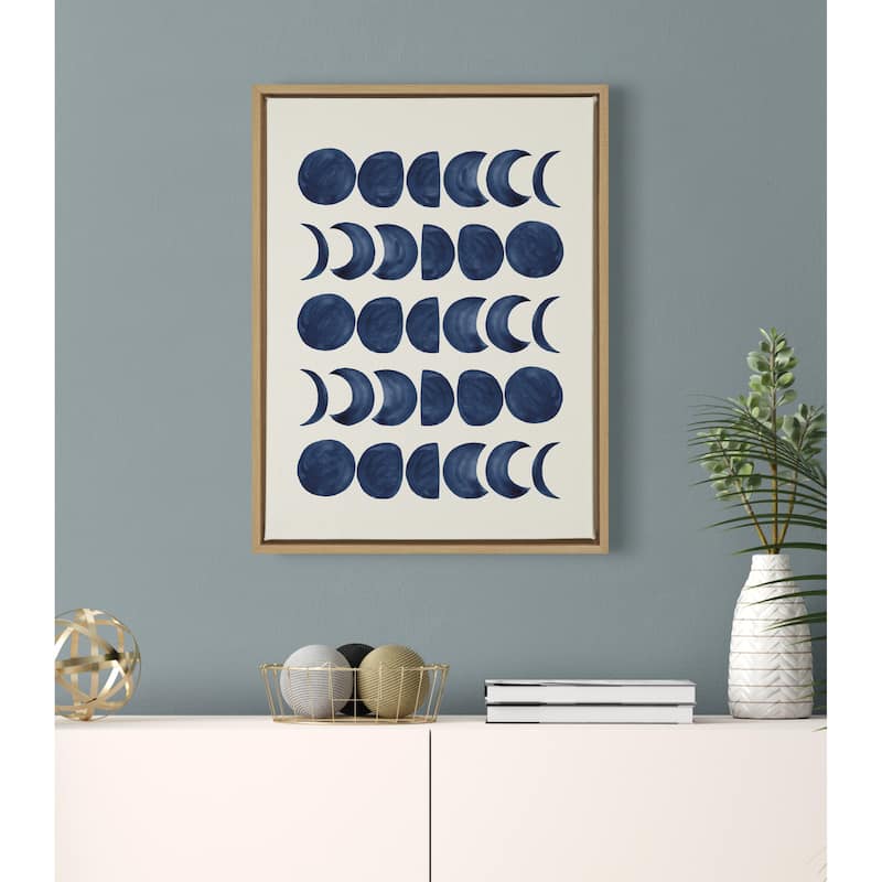 Kate and Laurel Sylvie Moon Phases Framed Canvas by Teju Reval of SnazzyHues