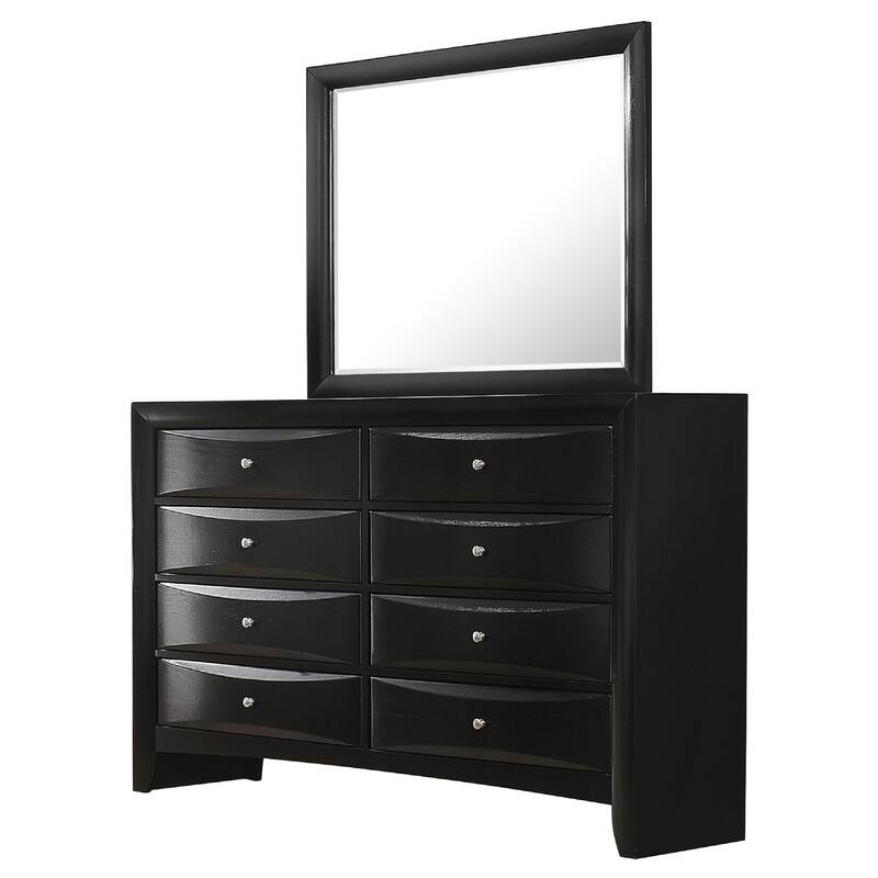 Ica 2pc Wide Dresser and Mirror Set, Chambered Fronts, Black Wood