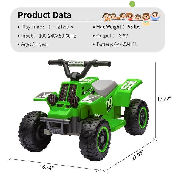 dimension image slide 4 of 6, 6V Electric ATV Ride-On Toy for Toddlers with LED Headlights