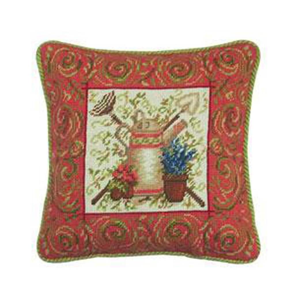 14" x 14" Garden Tools Number 2 Needlepoint Pillow