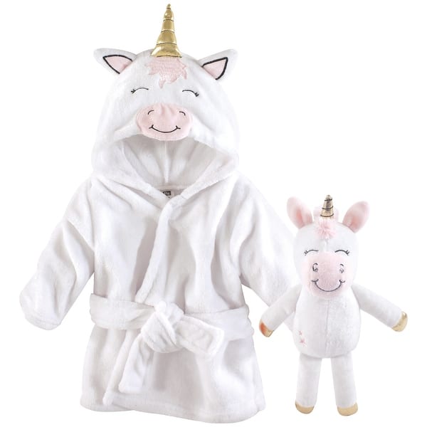 slide 1 of 1, Hudson Baby Infant Girl Plush Bathrobe and Toy Set, Modern Unicorn, One Size - Modern Unicorn - One Size One Size - Modern Unicorn