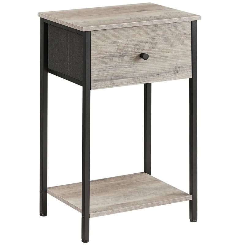 Nightstand, Side Table with Fabric Drawer - Greige