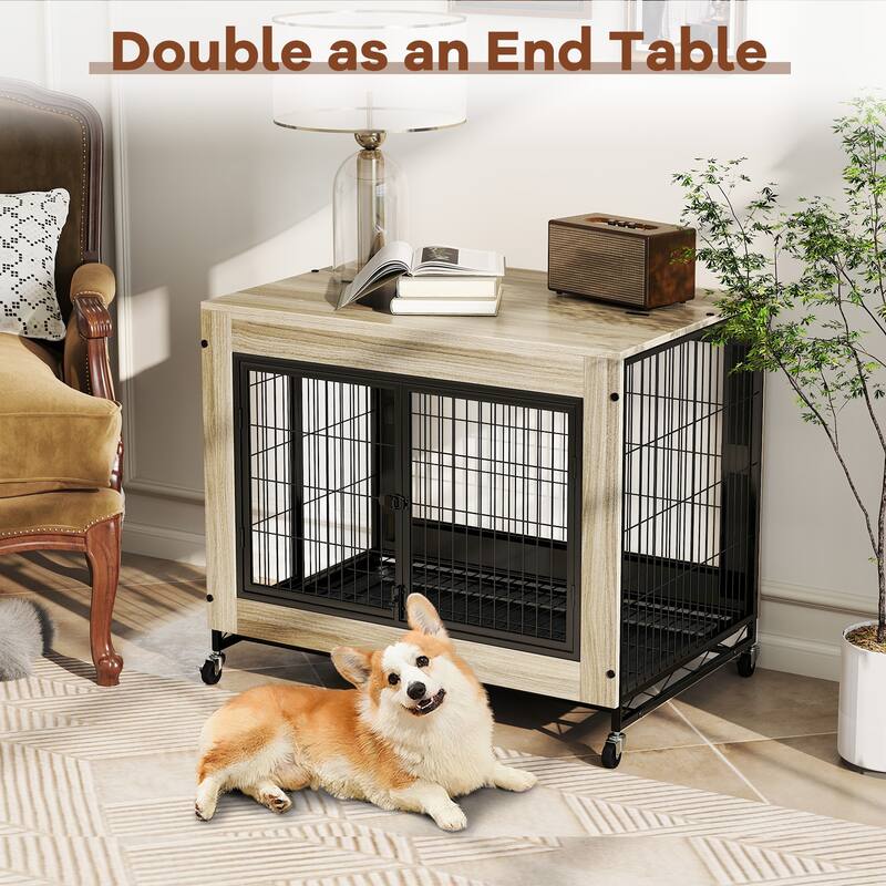 Gymax Dog Crate Furniture Industrial Dog Kennel w/ Flip-up Top