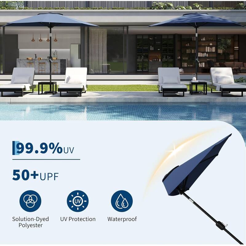 9ft Outdoor Patio Half Umbrella, with Smooth Crank Lift