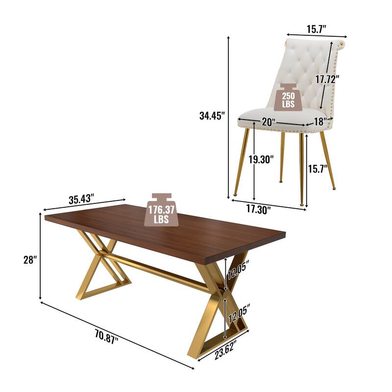 7-Piece Clihome Walut Wood Dining Table with Velvet Chair Dining Chair