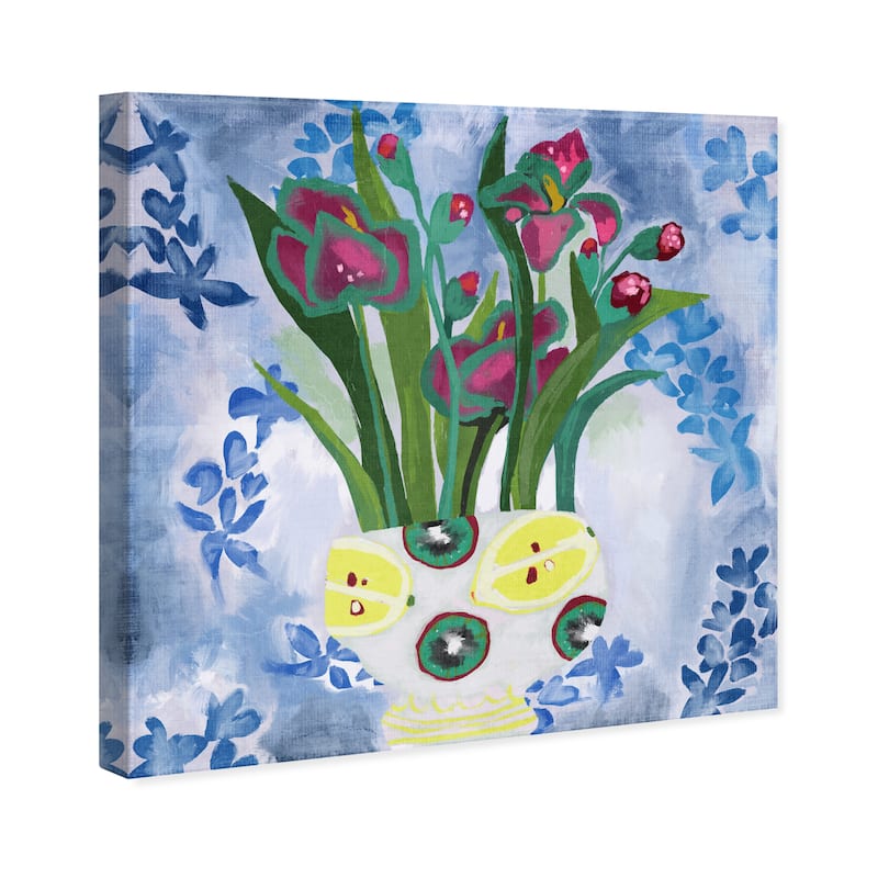 Wynwood Studio Canvas Floral and Botanical Floral Surprise Blue and Modern & Contemporary Wall Art Canvas Print