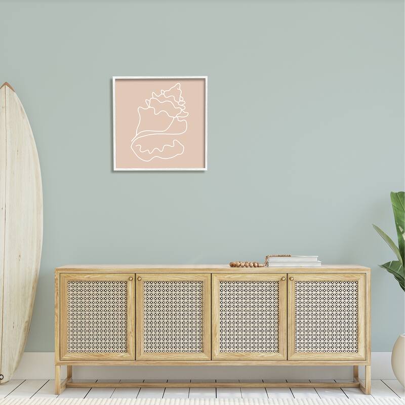 Stupell Conch Shell Line Doodle Minimal Beige Beach Framed Wall Art, Design by Daphne Polselli