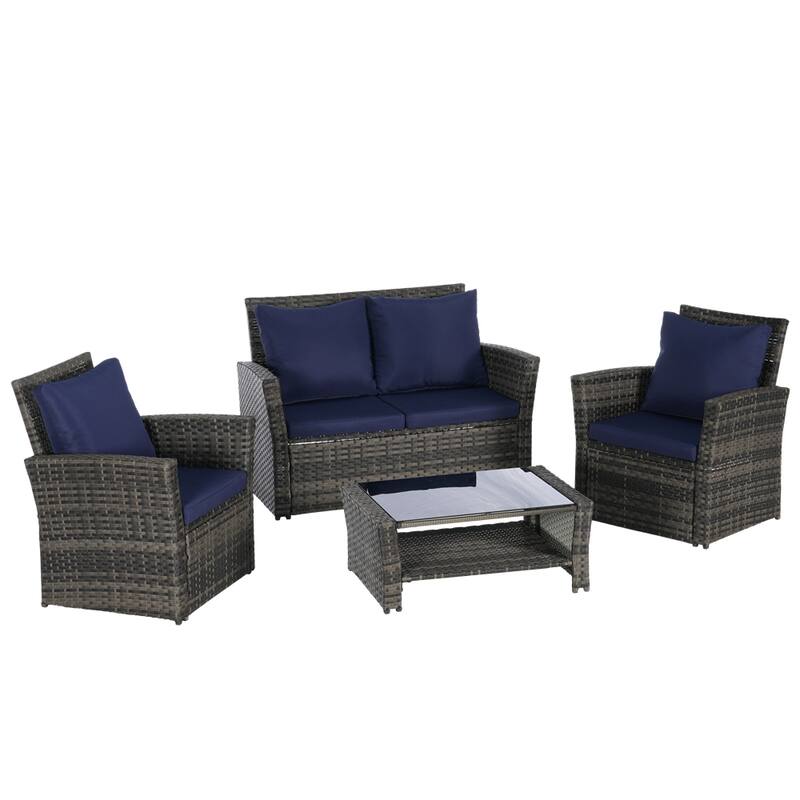 4 Pieces Outdoor Patio Furniture Sets,Garden Rattan Chair Wicker Set - N/A