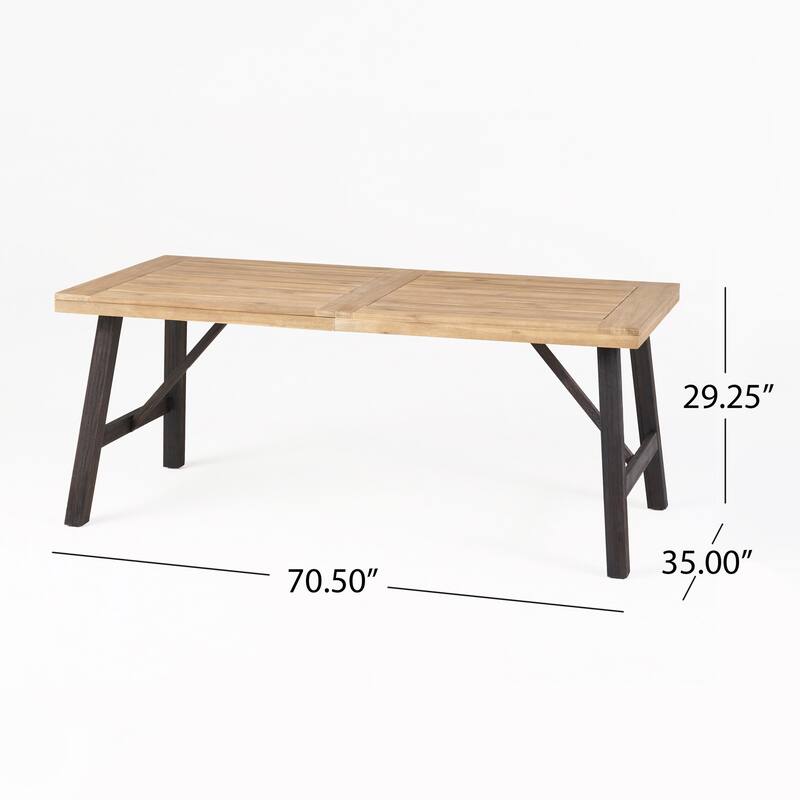 Wren Outdoor Dining Table, Rectangular 71 Inch, Brown and Black Wood