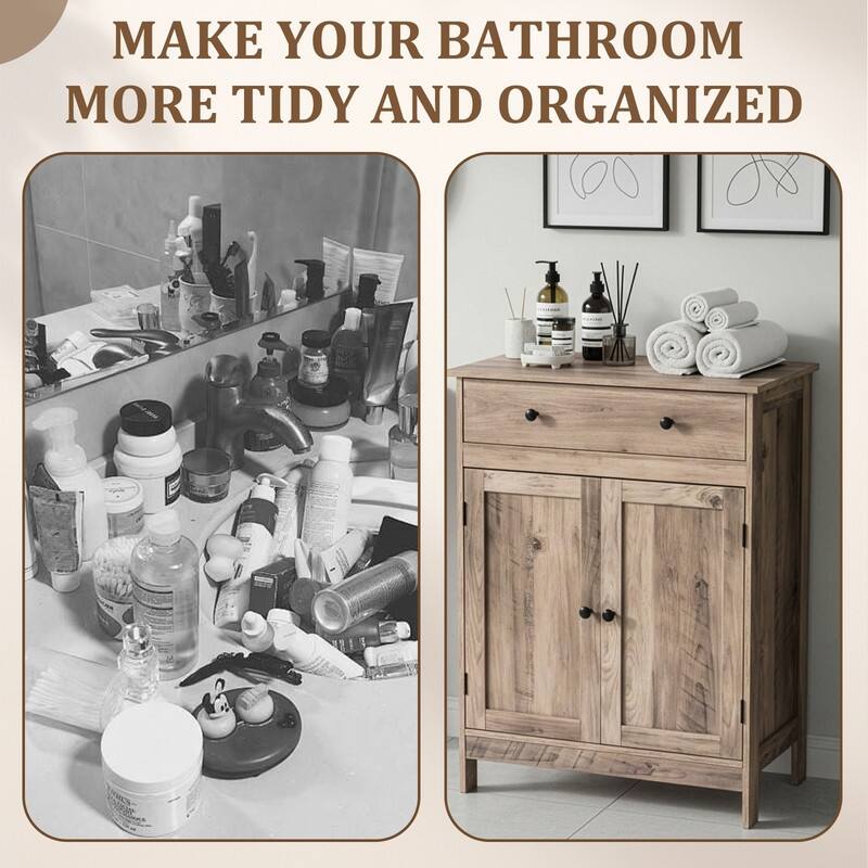 Bathroom Storage Cabinet with 2 Doors and 1 Drawer
