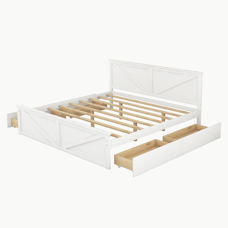 Wooden Platform Bed with Four Drawers