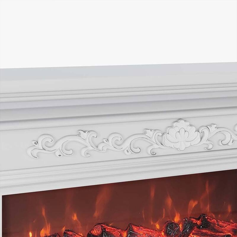 78.74" Modern Electric Fireplace TV Stand with LED Flame Effects，Beige TV Console, 2 Drawers, MDF