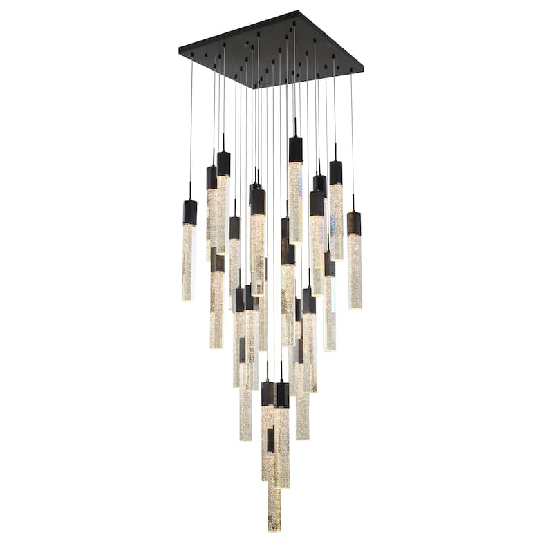 25-Light Black Metal Chandelier With Clear Bubble Crystals