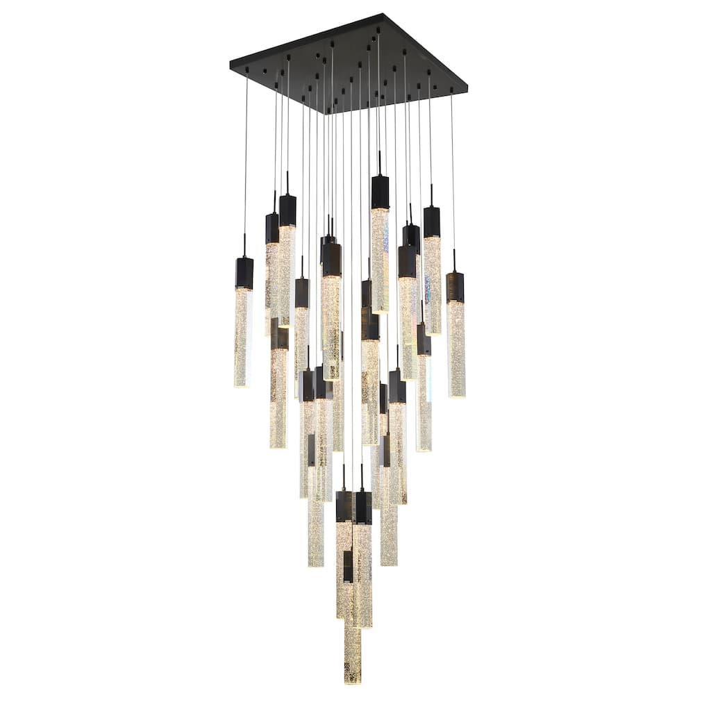 25-Light Black Metal Chandelier With Clear Bubble Crystals