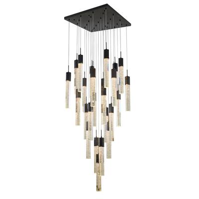 25-Light Black Stainless Steel Chandelier With Crystals