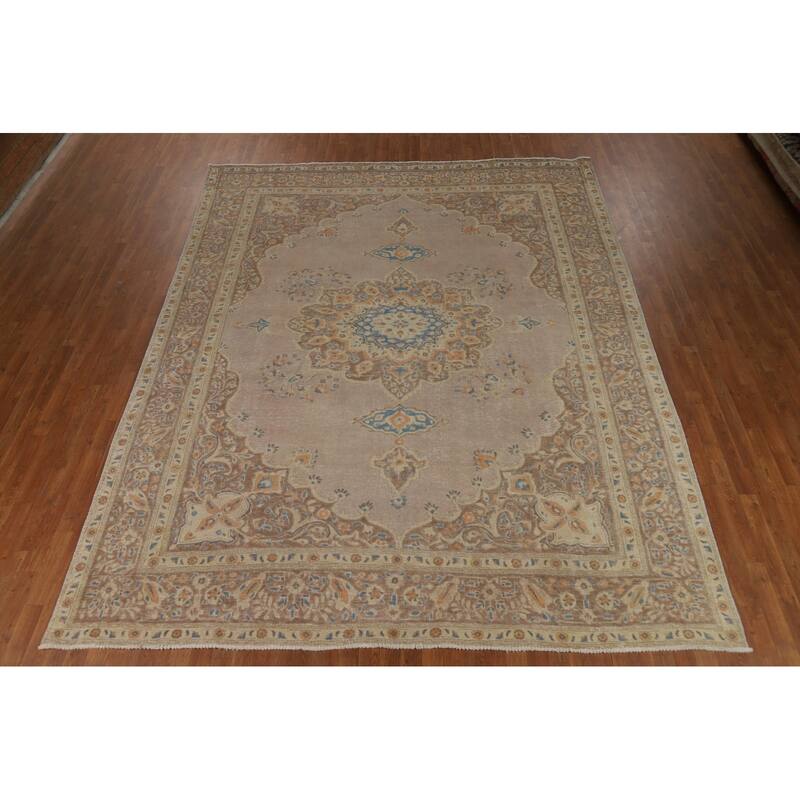 Brown Medallion Tabriz Persian Area Rug Handmade Floral Wool Carpet - 9'7"x 12'3"