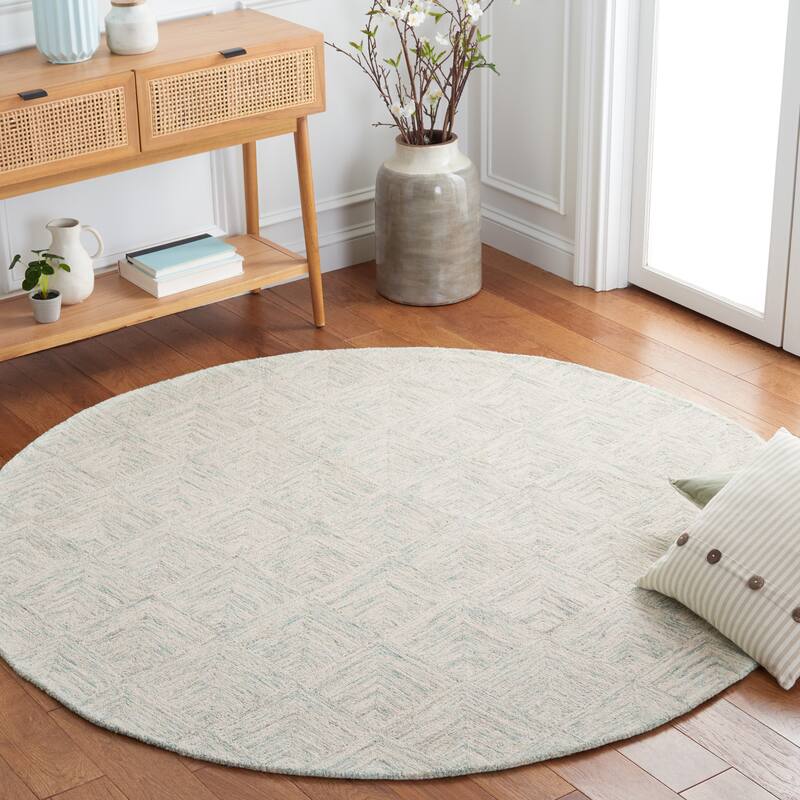 SAFAVIEH Handmade Abstract Altynai Modern Wool Rug - 6' Round - Grey/Turquoise