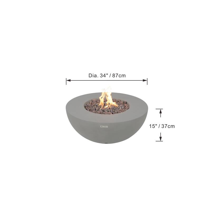 Modeno Roca 50,000 BTU Light Grey Concrete Natural Gas Fire Table with Lava Rocks & Cover - 34 x 34 x 15