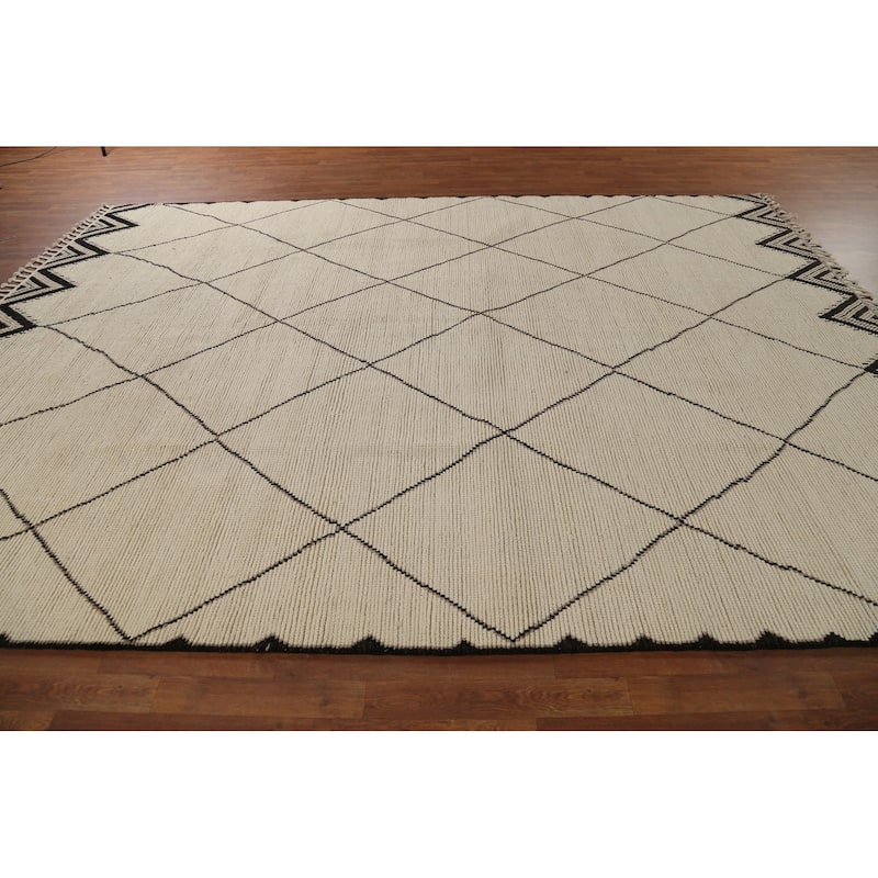 All-Over Trellis Moroccan Area Rug Handmade Wool Carpet - 8'10"x 12'2"