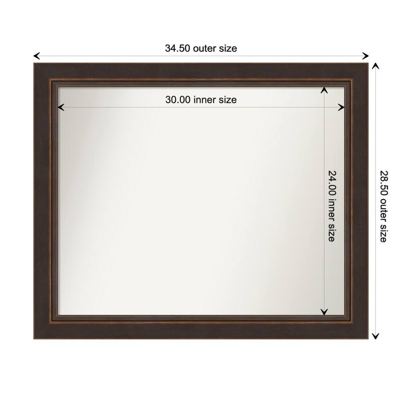 Lara Bronze Framed Non-Beveled Custom Wall Mirror, Bathroom Vanity Mirror - Outer Size: 34.5 x 28.5