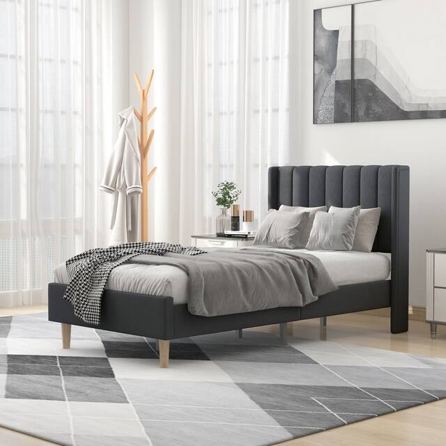 Alazyhome Upholstered Platform Bed Frame - Dark Gray - Twin
