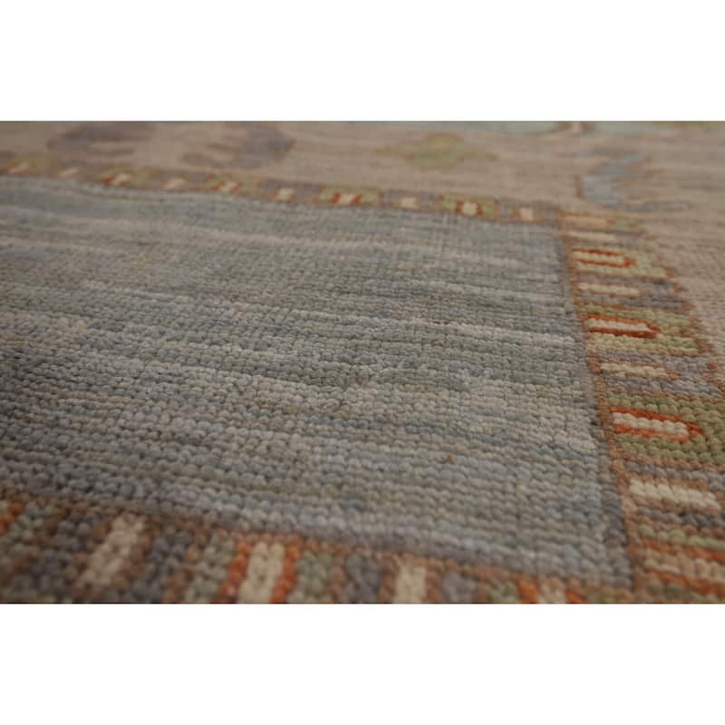 Geometric Gray Oushak Turkish Large Area Rug Hand-Knotted Wool Carpet - 12'1"x 14'6"