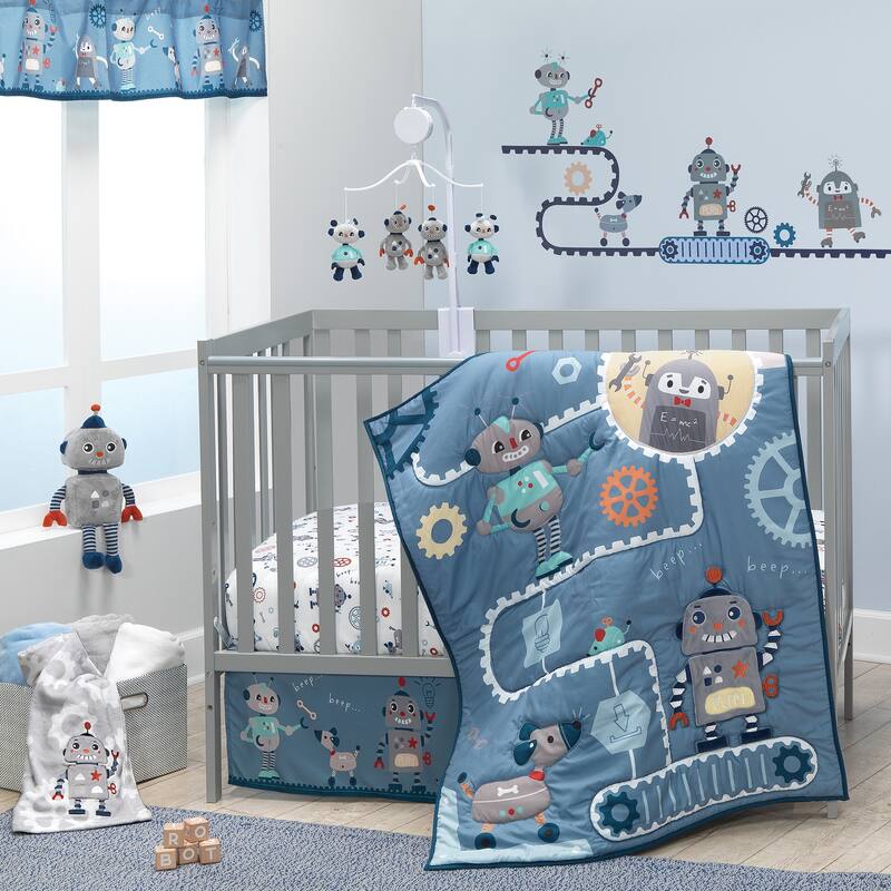 Bedtime Originals Robbie Robot Musical Baby Crib Mobile Soother Toy - Gray
