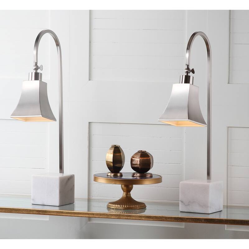 SAFAVIEH Lighting Stefani 26-inch Marble Desk Lamp (Set of 2) - 10.5"x5"x26" - 11Wx5Dx26H
