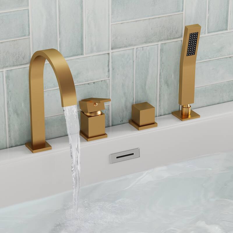 Modern Deck Mounted Bathtub Faucet Set with Diverter And Handheld Sprayer