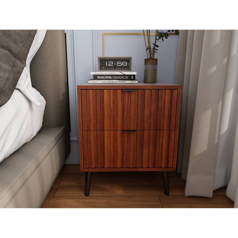 Stylish Wooden Nightstand with 2 Drawers for a Tidy Bedroom - Coffee - 2-drawer