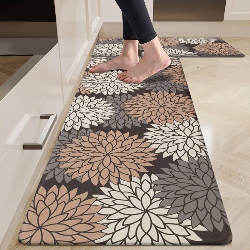 Anti Fatigue Kitchen Rug Sets 2 Piece Non Slip Kitchen Mats - 17.3"x48"+17.3"x28"-0.4"Th - Dark Brown