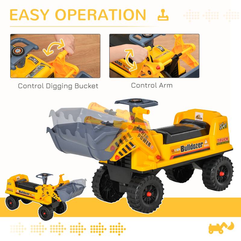 Kids Bulldozer Ride-On Toy for Toddler with Tough Wheels, Outdoor Construction Toy with Controllable Digging Bucket
