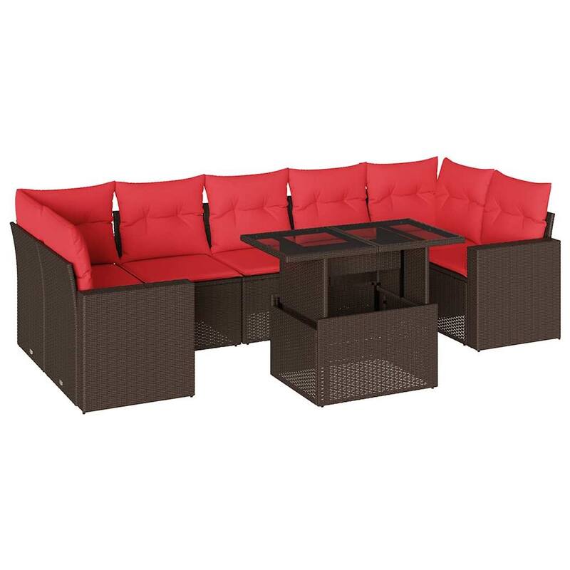 vidaXL Patio Sofa Set with Cushions and Table Outdoor 8 Piece Poly Rattan - 24.4 x 24.4 x 27.2