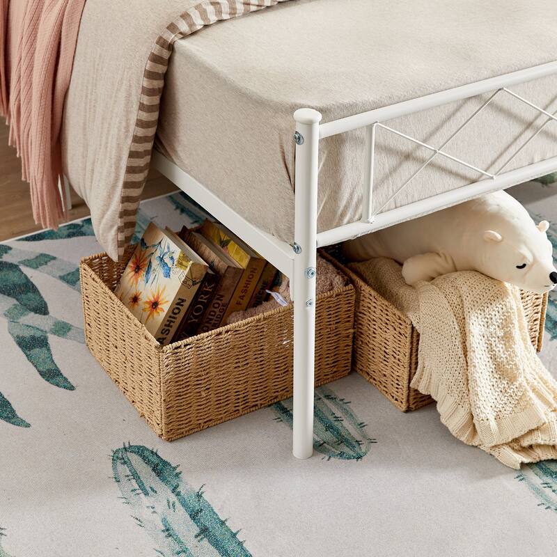 Javlergo 2-Pack White Twin Size Kids Bed Frame Set with Headboard Footboard Underbed Storage Noise-Free for Children's Room