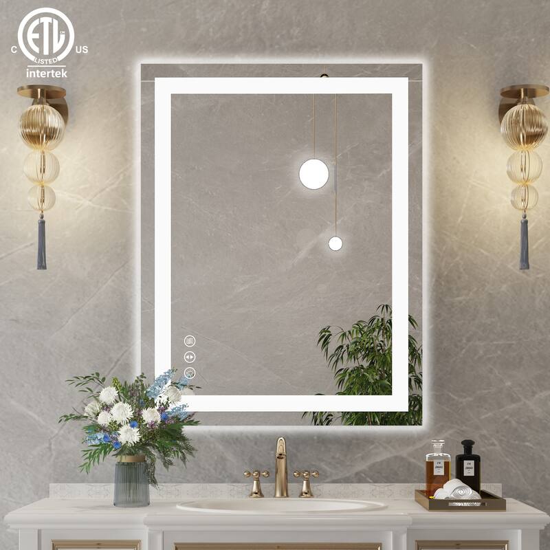 Large Rectangular Frameless Anti-Fog LED Light Wall Mounted Bathroom Vanity Mirror in White - N/A - 36" * 28"